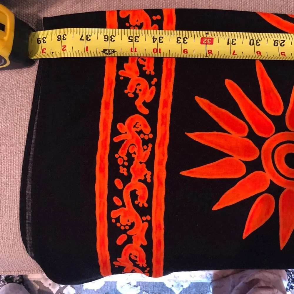 Koko Knot beach wrap/sarong, with fringe, Black/Orange, Appx 39"x58" - Picture 4 of 5
